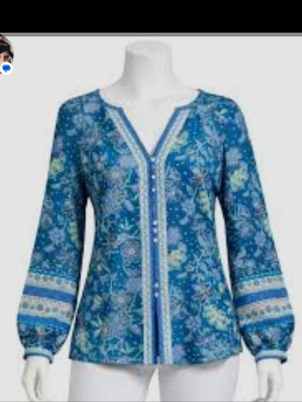 SUNDANCE Teal Floral Peasant Blouse - Picture 2 of 10